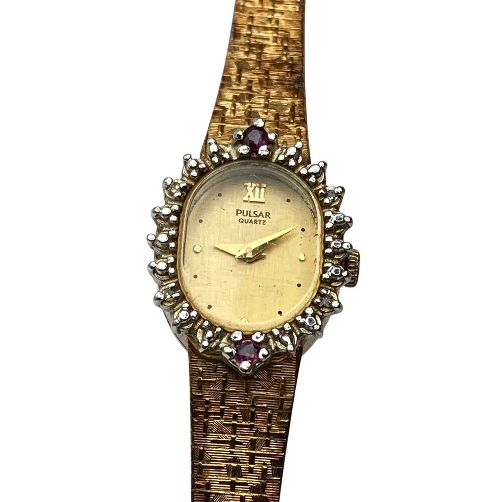 Vintage 80's Pulsar Diamond Chip Bezel Women's Dress Watch 16mm New Battery